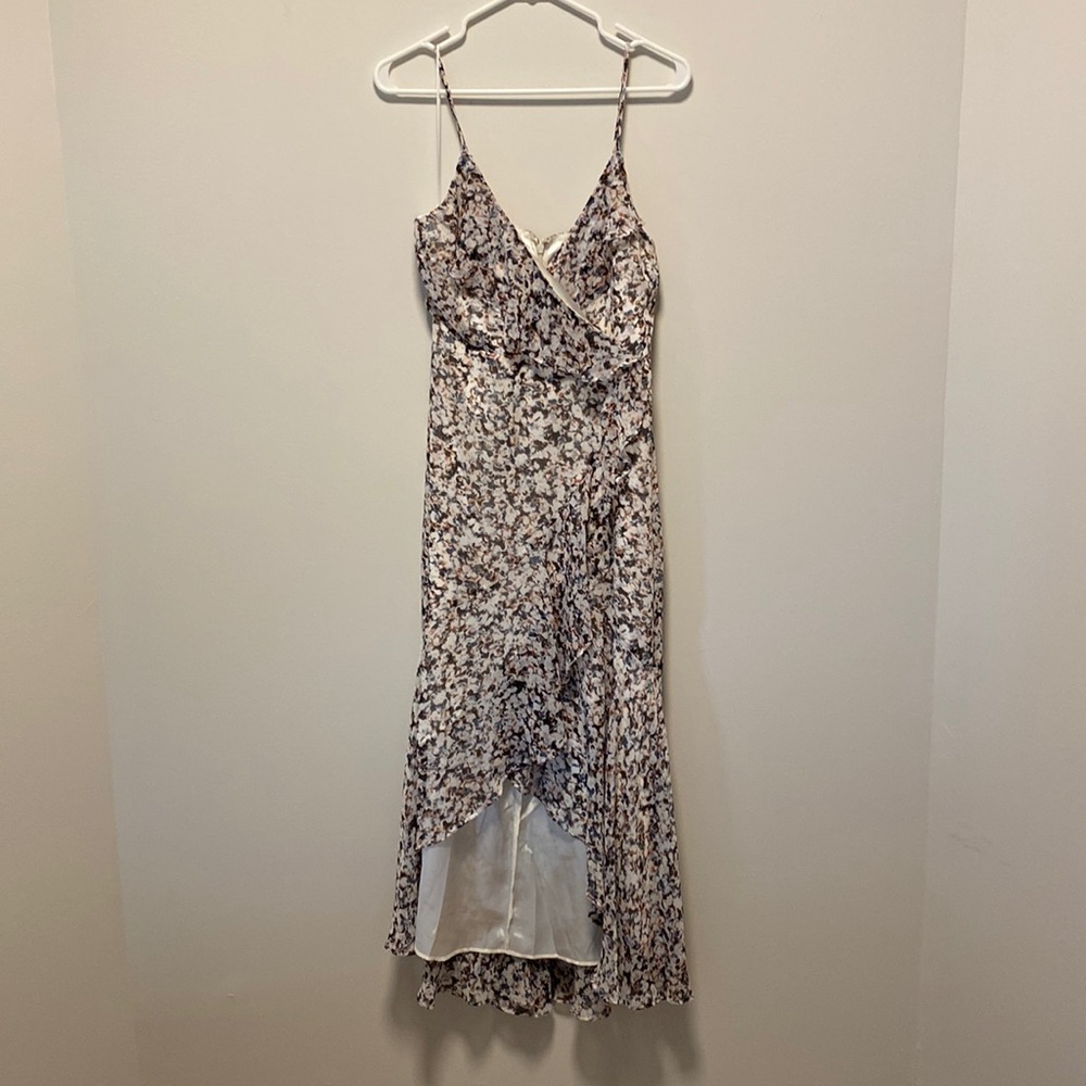 Pink floral faux wrap high/low dress
